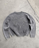 Pull jacquard vintage bleu de qualité supérieure en maille, motif abstrait, streetwear d'hiver, coton épais, coupe ajustée, vente en gros