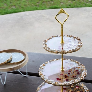 Premium Artizon Studio Resin Round Cake Stand with Gold Rim <b>Decorative</b> Dessert Display <b>Plate</b> Hand Wash Only - Product Image 1