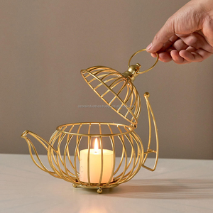 เชิงเทียนลวดเหล็กทรงหม้อโลหะรูปทรงเรขาคณิตเทียนสก์ท็อปเครื่องประดับโลหะ - Product Image 2