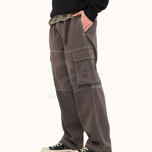 Pantalon streetwear à devant plat pour homme, pantalon décontracté à devant plat avec poches cargo, coupe décontractée - Product Image 3