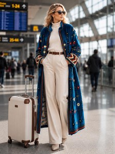 Manteau long luxueux en velours bleu brodé Suzani, style bohème chic, inspiré du vintage, pour femme - Product Image 2