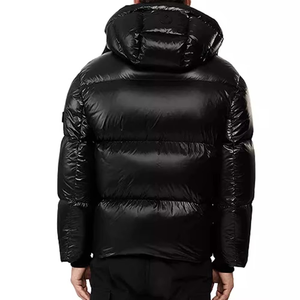 Veste d'hiver pour homme en duvet noir, à capuche, fermeture éclair, coupe-vent, décontractée, couleur unie, coupe classique - Product Image 5