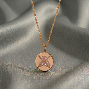 Pink Chalcedony Gemstone Pendant Necklace Rose Gold Plated Round Faceted Charm Wholesale Handmade Jewelry Supply - Product Image 1