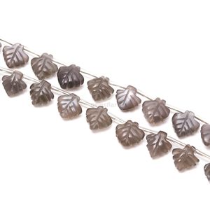 Cuentas de piedra lunar gris natural en forma de hoja, cuentas de piedra lunar talladas a mano para la elaboración de joyas, tamaño de 10 a 11 mm, hebra de 8 pulgadas. - Product Image 1