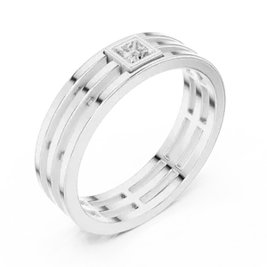 Bague unisexe en or massif 10K 14K 18K avec diamant de laboratoire taille princesse, sertie clos, à large bande rainurée, certifiée IGI, bijou fin, cadeau - Product Image 4