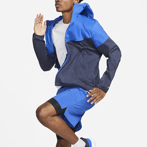Chaqueta con Capucha para Hombre, Cortavientos, con Bloques de Color, Corte Regular, Material de Poliéster, Cierre de Cremallera, Estilo Deportivo Otoñal, Azul Marino - Product Image 6