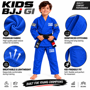 Kids BJJ Gi 100% Cotton Custom Logo Breathable Lightweight Regular Fit for <b>Boys</b> Combat Sports Training - Product Image 5