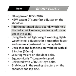 TBRACING SPORT PLUS 2 FIA Approved 8853-2016 6 <b>Points</b> Racing Safety Belt Custom Logo Brand 2" (50mm) Ultra-thin High-Tension - Product Image 5