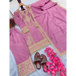 Conjunto de Top y Dupatta de Fiesta para Mujer de Diseñador, Elegante Plazzo con Hermosos Adornos - Product Image 1