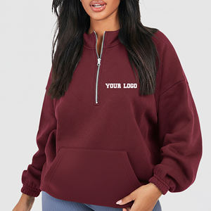 Sweat-shirt à col montant zippé sur le côté, en molleton de coton, coupe oversize, avec logo brodé personnalisé, pour femme - Product Image 4