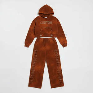 Conjuntos de Chándal Personalizados de Algodón Grueso con Capucha, Trajes Deportivos Bordados Unisex de Dos Piezas, Conjuntos de Pantalones Acampanados, Sudadera con Capucha y Chándal - Product Image 4