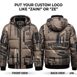 ZAINI <b>Men</b> Long <b>Puffer</b> <b>Jacket</b> 500g Cotton Shell Waterproof Windproof <b>Hooded</b> Camouflage Pattern Front Custom Logo Winter Outerwear - Product Image 1