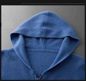 Cardigan en cachemire de haute qualité pour homme, tricoté, avec capuche, pour l'automne, OEM - Product Image 2