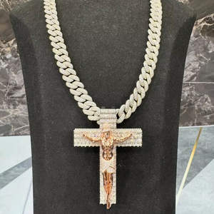 Colgantes de Diamantes de Corte Cruzado de Moissanita VVS de Plata 925 Personalizados, Cadena de Eslabones Hip Hop de Oro Rosa para Hombres y Mujeres Cristianos - Product Image 3