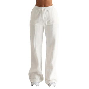 Women's 2025 Custom Size 100% Cotton Flare Jogger Pants Breathable Soft Baggy Wide Straight Flared Sweatpants Mid Casual <b>Canvas</b> - Product Image 3