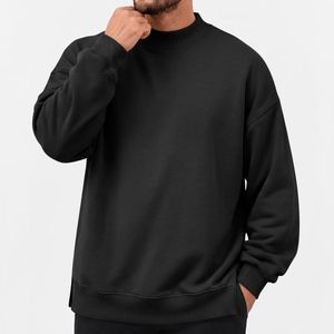 เสื้อสเวตเชิ้ตผ้าเทอร์รี่สีดำสนิททรงโอเวอร์ไซส์ คอกลม ระบายอากาศดี เรียบง่าย สไตล์มินิมอล แขนเสื้อแบบดรอปโชว์เดอร์ สำหรับผู้ชาย - Product Image 1