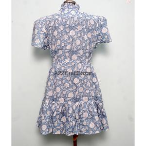 Robe Courte en Coton pour Femme, Col en V, Manches Courtes, Taille Haute, Coupe Trapèze, Imprimé Floral Numérique, Lavable, Respirante, Idéale pour le Bureau - Product Image 6