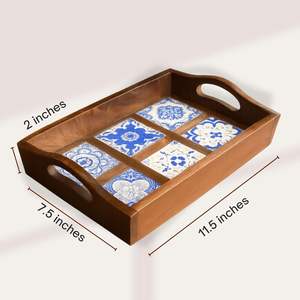 ถาดเสิร์ฟไม้ทรงสี่เหลี่ยมยอดนิยมพร้อมช่องแบ่งสำหรับใส่แก้ว ถาดเสิร์ฟเกรดเชิงพาณิชย์สำหรับใช้ในบ้าน ร้านอาหาร และร้านกาแฟ - Product Image 4
