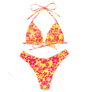 Con el Mejor Precio, Estampado Floral Amarillo y Rosa, Ropa de Playa de Verano, Buen Proveedor con Logotipo Propio, Bikini de 2 Piezas de Spandex y Poliéster - Product Image 1