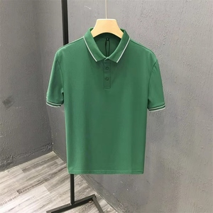 Men's Half Sleeve Polo Shirt Breathable Knitted Fabric Striped Embroidery <b>Design</b> Custom Logo Casual Fashion Summer - Product Image 3