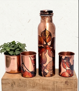 Handmade Metal Pure Copper <b>Water</b> <b>Bottle</b> with Glass Set Designer Modern Unique Classic Stylish Decorative <b>Custom</b> Printed - Product Image 6