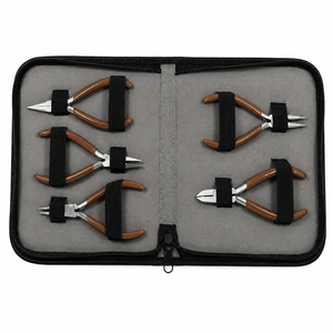 Jewelry <b>Pliers</b> <b>Set</b> 5Pcs Stainless Steel Tools For DIY Jewelry Making With Brown Handles In Carry Case - Product Image 6