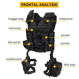 Gilet tactique en nylon imperméable Molle, porte-plaques à dégagement rapide, ajustable avec suspensions pour jambes, pour l'entraînement en extérieur - Product Image 3