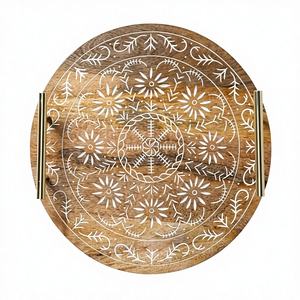 Bandeja de Servir Decorativa de Madera de Acacia Real, Ecológica, Hecha a Mano, para Uso Doméstico, Apta para Lavavajillas, Tipo Plato, con Logotipo Grabado - Product Image 5