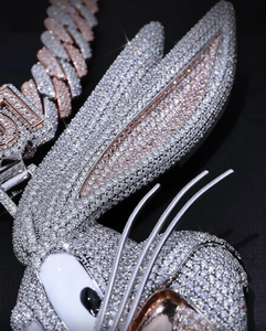 Colgante de Lujo de Moissanita con Diseño de Conejo, Collar Personalizado con Nombre, Diseño de Dibujos Animados Iced Out, Acabado en Oro Rosa, Joyería Hip Hop, Regalo - Product Image 2