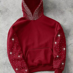 เสื้อฮู้ดสไตล์บลิงประดับเพชรสำหรับผู้ชาย ขายส่ง สีตามสั่ง สวมใส่สบาย ระบายอากาศได้ดี มีซิป ผลิตจากผ้าฝ้าย 100% สำหรับฤดูหนาว - Product Image 1
