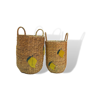 Handmade Eco-friendly Hyacinth Storage <b>Basket</b> with Cylinder Handle Biodegradable and Sustainable for <b>Laundry</b> Use - Product Image 2
