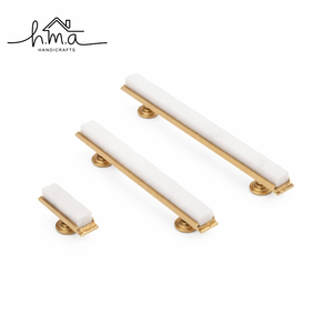 Poignée de tiroir en laiton et marbre naturel vert et blanc, design contemporain, pour armoire scolaire et placard - Grande Vente - Product Image 1