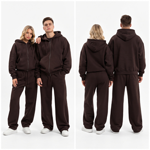Ensemble de survêtement oversize à capuche zippé 100% Coton Polyester, comprenant un sweat à capuche zippé à épaules tombantes et un pantalon de survêtement large et ample - Product Image 5