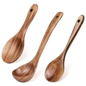 Cuillère de service polyvalente en bois naturel, ustensile de cuisine pour sauce, riz, curry, soupe, cuillère en bois durable pour la cuisson - Product Image 4