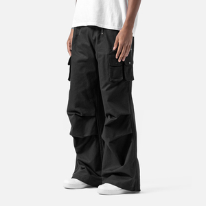 High Quality Men's Black Cargo Pants Baggy Wide Leg Flared Washed Vintage Hip Hop Streetwear Plus Size Casual Autumn Jeans - Product Image 2