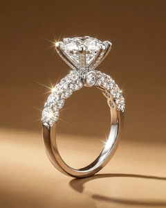 Lab Grown Engagement <b>Ring</b> Round Brilliant Diamond Band <b>Resizable</b> 18k White Gold Wedding Anniversary Jewelry for Women - Product Image 3