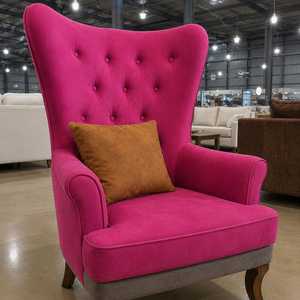 Fauteuil d'appoint à dossier haut pour salon |   Fauteuil à dossier haut en cuir PU et velours |   Fauteuil lounge moderne capitonné et rembourré - Product Image 3