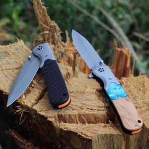 Couteau pliant OEM DIY avec manche en bois, lame plaquée titane gris, pour camping, chasse, survie, couteau de poche, logo personnalisé - Product Image 5