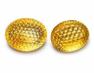 Paire de cabochons ovales en citrine jaune naturelle, motif nid d'abeille, sculptés à la main, pierres précieuses en vrac - Product Image 1