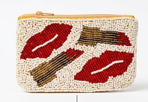 Beaded Coin Purse Red <b>Lipstick</b> Pattern Zipper Closure Handmade Vintage <b>Mini</b> Female Style - Product Image 5