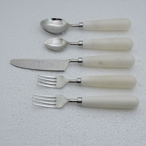 Minimalist stainless steel <b>Flatware</b> <b>Set</b> With marble Handles 5 Piece Cutlery Dishwasher Safe High Mirror Polish - Product Image 4