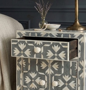 Decorative Nightstand End Table Bedside <b>Cabinet</b> with Patterned Drawer and Door <b>Storage</b> for Bedroom - Product Image 2