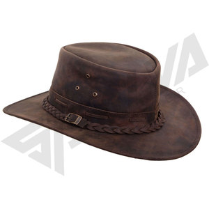 Sombrero Fedora de Cuero Estilo Vaquero, Personalizado, Estilo Europeo Americano, Color Marrón, Cuero Crazy Horse, Unisex, Ajustable - Product Image 6