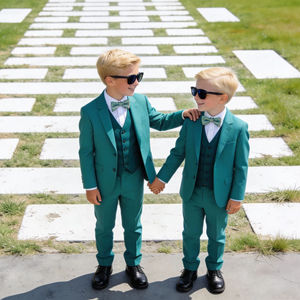 Ensemble de costume formel 3 pièces vert sarcelle pour garçons – Blazer, gilet et pantalon pour enfants avec nœud papillon pour mariage et fête - Product Image 1