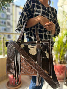 Hand Tooled Carving Handbag Real Cowhide Leather <b>Bag</b> Bohemian <b>Bags</b> New Design Fringe <b>Bags</b> for Women's Use - Product Image 6
