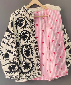 Women's Winter Suzani TNT Cotton <b>Jacket</b> with Front Logo Embroidery <b>Quilted</b> Cotton Filled Floral <b>Pattern</b> Short Length - Product Image 3