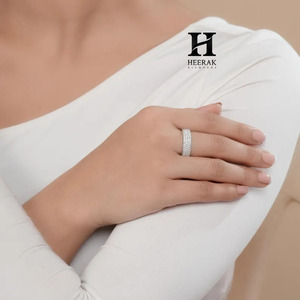 Luxury 18K White Gold Pave <b>Diamond</b> <b>Ring</b> Lab Grown CVD <b>Diamond</b> Multi-Row Wedding Band Full Eternity Style Engagement <b>Ring</b> - Product Image 1