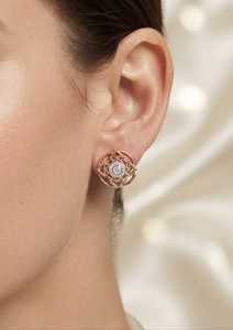 Pendientes de botón vintage chapados en oro rosa y rodio con diamantes de laboratorio de corte brillante redondo para mujer, para uso diario, bodas y fiestas. - Product Image 4