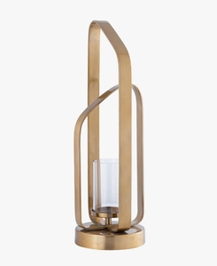 Porte-bougie moderne en métal doré en forme d'arche avec insert cylindrique en verre transparent pour une décoration élégante de table et de la maison - Product Image 3