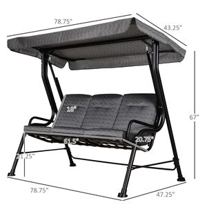 Dondolo da Giardino Nero a 3 Posti con Cuscini Rimovibili Imbottiti e Tettuccio per il Relax in Giardino - Product Image 3
